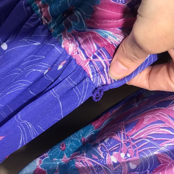 Vintage Mavinette Dress Women's Small/Medium Purple Pink Blue Floral Pattern 3/4 - Picture 14 of 16